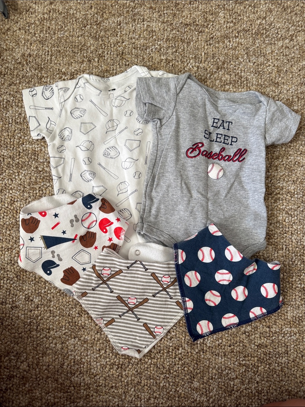 Baby Baseball Bodysuit and Bandana Bib Set - Gray & White